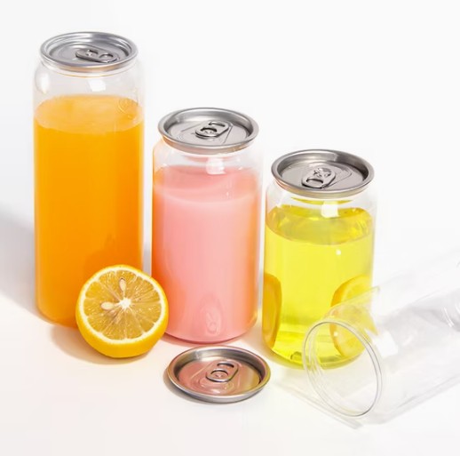 Three colorful transparent drink cans
